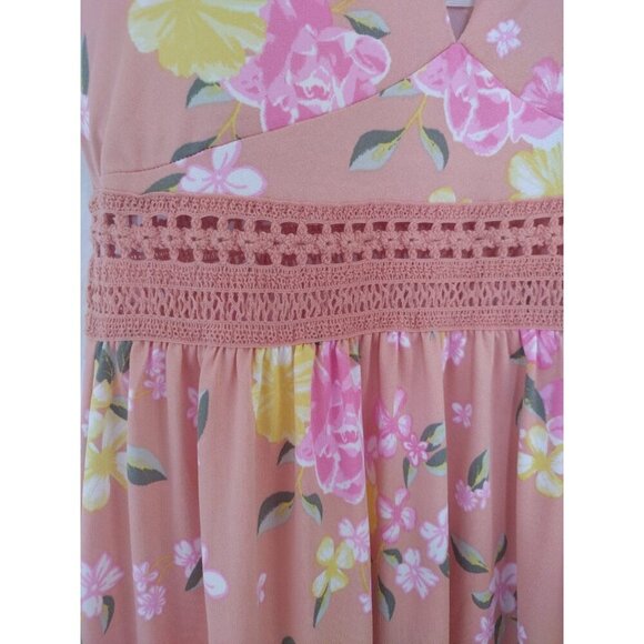 Derek Heart Floral Print Sundress With Lace Detail & Spaghetti Straps Peach. - Picture 5 of 8
